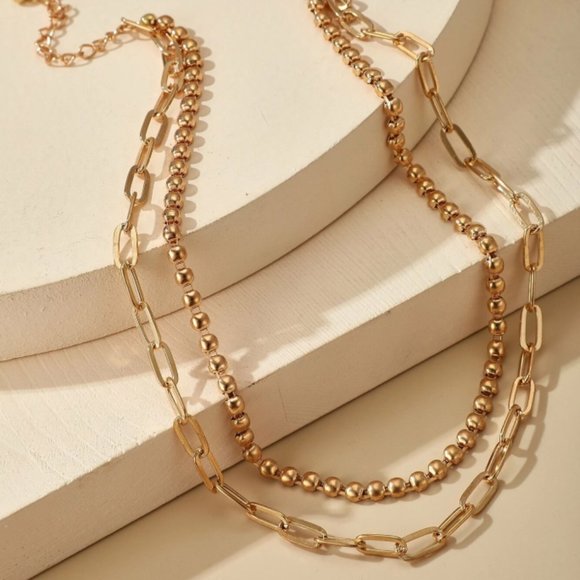 Jewelry - !!!or $25 Gold Color Two Layer Link Chain Necklace